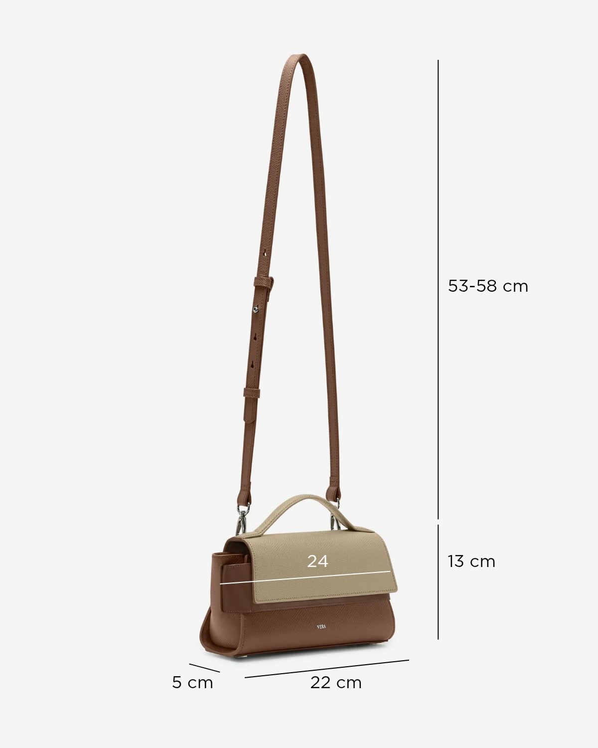 กระเป๋าถือกระเป๋าสะพายหนังแท้ VERA Margo Longo สี Mocha Mousse